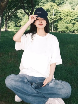 纯棉短袖t恤女美式新款宽松休闲上衣夏季上衣白t恤230克女装短袖