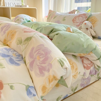 小清新床上四件套100全棉印花纯棉被套床单宿舍三件套床上用品