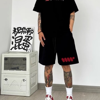 夏季华棉美式四分短裤男痞帅运动篮球三分裤子发泡休闲宽松大裤衩