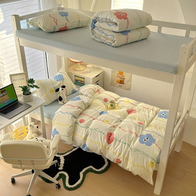 A类水洗棉印花四件套ins风学生宿舍小清新三件套床单床笠款单被套