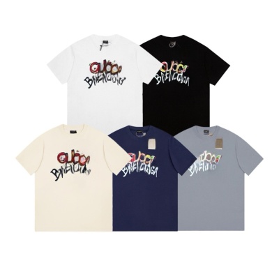 跨境奢潮高品质印花字母logo短袖潮牌外贸欧货B家圆领男式T恤男女