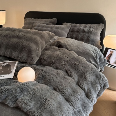 秋冬爆款A类獭兔毛牛奶绒四件套加厚保暖高克重兔兔绒跨境爆品款