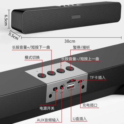 跨境Soundbar低音炮蓝牙电脑电视手机插卡音响E91长条声霸音箱