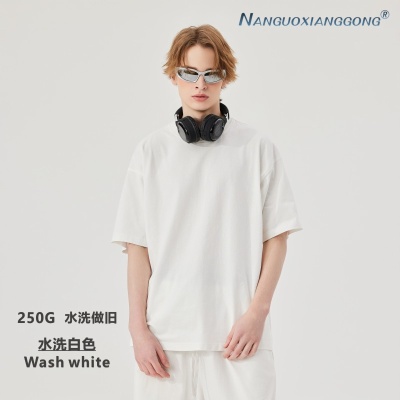 男装|复古做旧工艺高街水洗短袖男士t恤潮牌宽松纯棉圆领情侣上衣