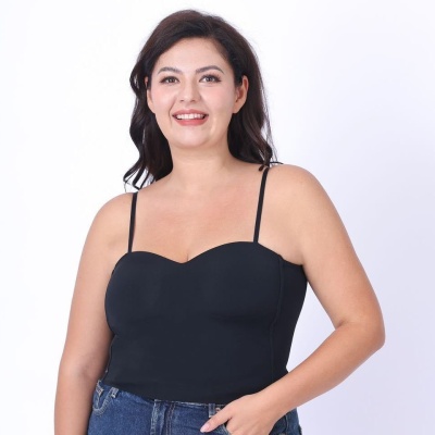 大码女装胖mm无钢圈冰丝吊带背心内搭带胸垫打底外穿内衣女士背心