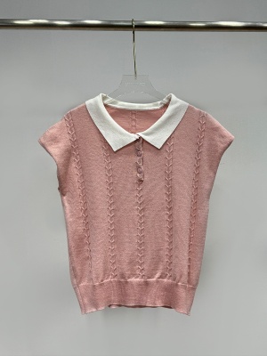 衣尔衫 miu风 氛围感撞polo领针织衫女麻花显瘦百搭短袖气质0341