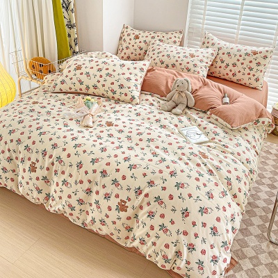 A类超柔提花有氧小竺棉双层纱四件套轻奢母婴级小碎花三件套批发