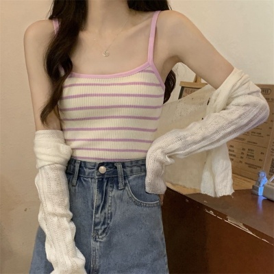辣妹条纹吊带背心女性感夏季打底衫内搭针织2025新款别致法式上衣