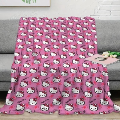 跨境新款三丽鸥周边印花毛毯KT猫法兰绒毛毯可爱卡通hellokitty盖