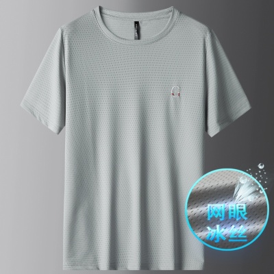 冰丝短袖男士夏季超薄大码男装透气网眼圆领男t恤速干半袖体恤506