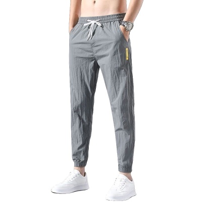 冰丝裤男夏季2024新款宽松大码束口裤子松紧腰弹力薄款9分休闲裤