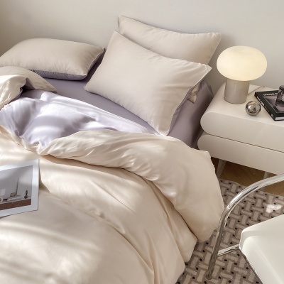 夏季冰丝床上四件套夏天丝滑被套裸睡床单水洗纯色宿舍三件套床品