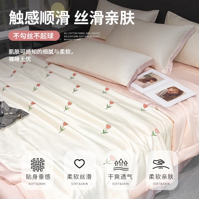 凉感丝夏凉被四件套非真丝天丝礼品夏被三件套宿舍薄夏天空调被子
