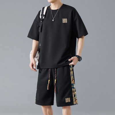 NASA中式运动套装男士夏季冰丝速干短袖T恤轻薄透气大码休闲短裤