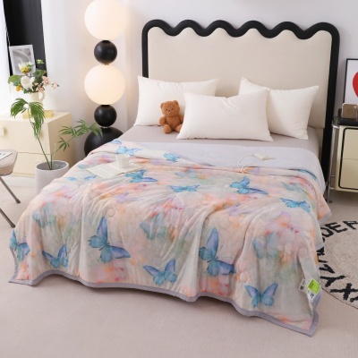 跨境新款翩翩起舞空调被薄被立体浮雕3D数码印花凉感丝夏被批发