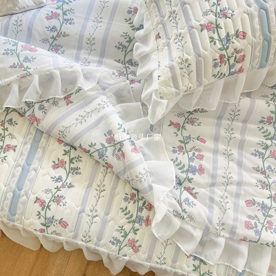 2025新款夏凉被四件套床裙款冰丝乳胶凉席夏季学生宿舍单人空调被