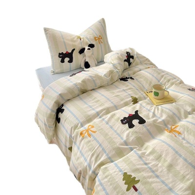 A类水洗棉印花四件套ins风学生宿舍小清新三件套床单床笠款单被套