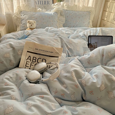 法式全棉床上四件套韩版花边纯棉被套床单被罩三件套南通家纺床品