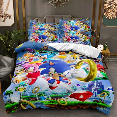 跨境家纺亚马逊速卖通电音小子索尼克三件套床品数码印花被套套件