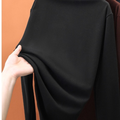 女士打底衫半高领保暖上衣内搭磨绒加厚纯色长袖t恤体恤女装