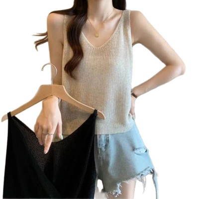 性感美背针织衫正反两穿吊带背心法式独特别致坎肩V领无袖上衣女