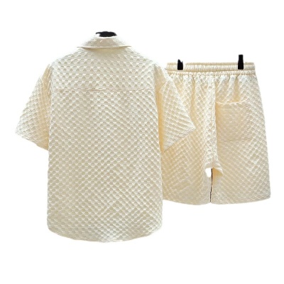 薄款运动休闲两件套2024夏季冰丝套装男痞帅潮流短袖衬衫短裤一套