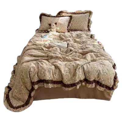 新款复古风双层纱水洗棉夏被四件套床单床笠款床品花边空调被薄被