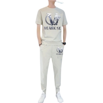 男士休闲套装冰丝2025夏季新款短袖t恤潮流男装运动一套搭配帅气