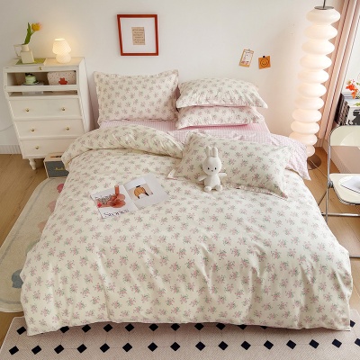 小清新全棉四件套宿舍纯棉三件套碎花棉被套床单床上用品批发团购