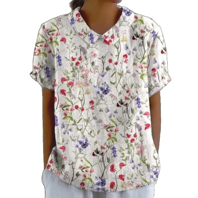 跨境外贸2024夏季女装新款亚马逊宽松印花圆领休闲大码套头女装T