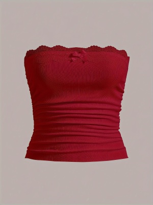 2024亚马逊跨境夏季新款蕾丝拼接纯色性感欧美上衣辣妹抹胸背心女