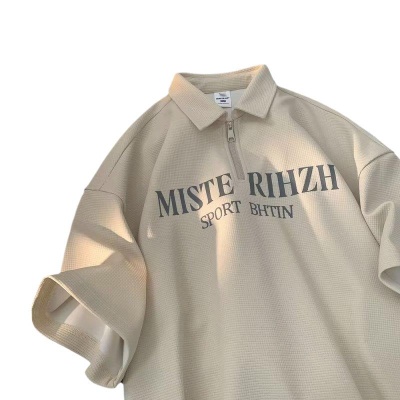 华夫格美式复古翻领t恤短袖男Polo衫重磅潮牌ins潮流体恤半袖夏装