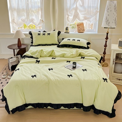 夏新款韩版小泡泡水洗棉毛巾绣夏被四件套爱心蝴蝶结薄被子空调被