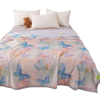 跨境新款翩翩起舞空调被薄被立体浮雕3D数码印花凉感丝夏被批发