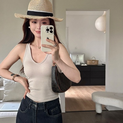 韩社6627#基础款细肩螺纹一体杯背心内搭打底外穿美背显瘦小吊带