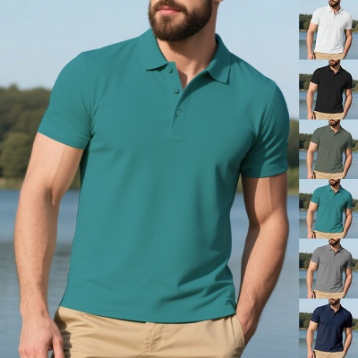 跨境男装男士Polo衫2025夏季新款纯色休闲透气针织衫运动上衣批发