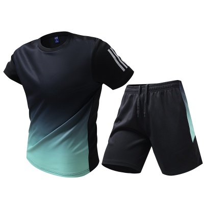 大码短袖运动套装男2024夏季胖子加大码跑步健身宽松两件短袖短裤