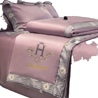 轻奢冰丝夏被四件套刺绣天丝空调夏凉可机洗夏季超轻薄被子