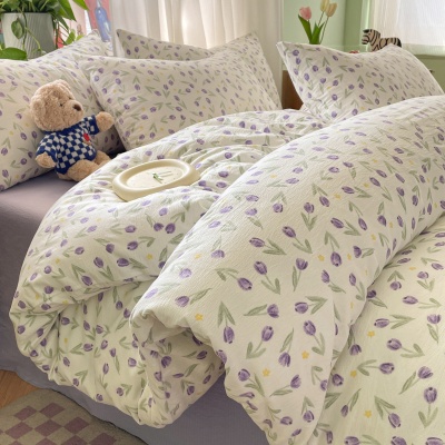 A类母婴级ins双层纱四件套小碎花超软床单被套床笠学生宿舍三件套