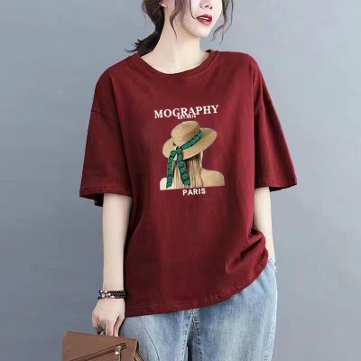 高档舒适女士t恤中长款短袖T恤100%纯棉夏季通勤百搭大码洋气上衣