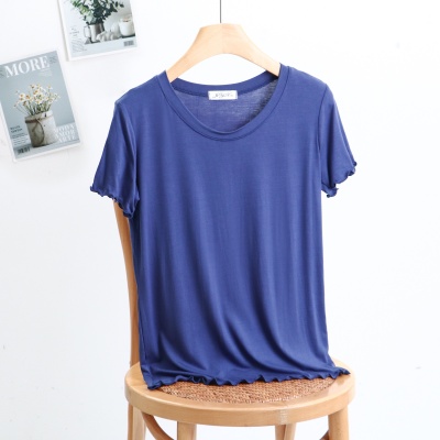 2025款百搭上衣圆领飞边木耳边短袖显瘦内搭通勤夏女T恤打底衫