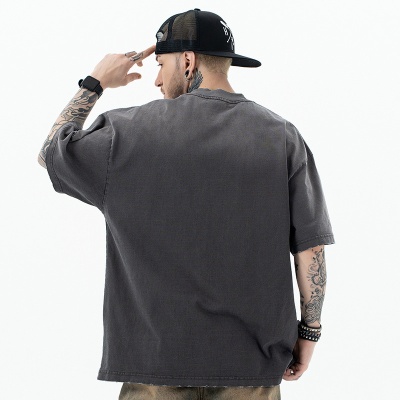 澜海男装2025春夏新品潮牌erd高街水洗渐变做旧oversize短袖T恤男