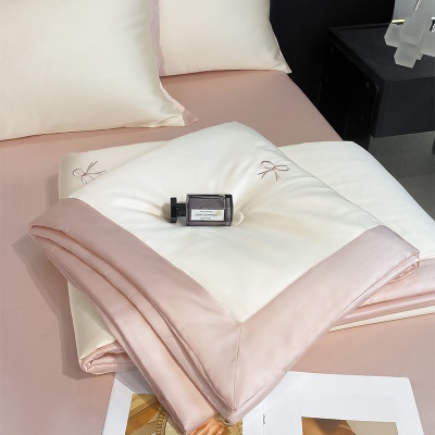 水洗冰丝夏被四件套轻奢ins风刺绣夏凉被三件套空调被凉感批发