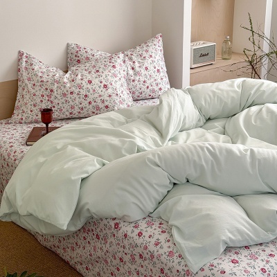 春夏款水洗棉撞色床上浮游冰岛简约风四件套纯棉床单床笠被罩批发