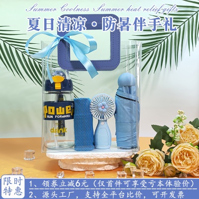 清凉夏日伴手礼袋防暑降温礼品套装实用小礼品轻奢毕业礼物猫