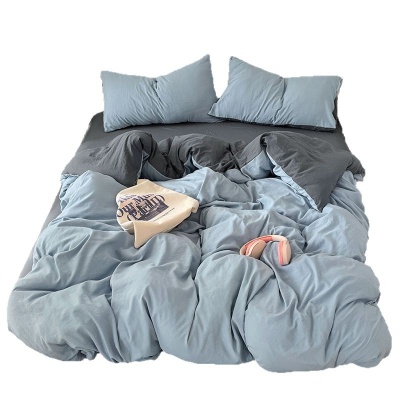 南通ins风裸睡纯棉四件套A类水洗棉纯色双拼被套床笠款宿舍三件套