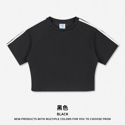 RS女装|跨境潮牌撞色女款短袖TEE辣妹短款t恤230G复古美式女士t恤