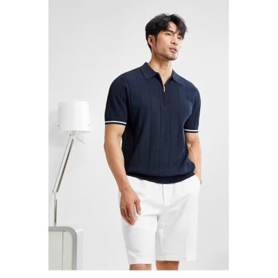 厂家直销翻领短袖polo衫男士潮牌夏季韩版潮流新款百搭针织半拉链