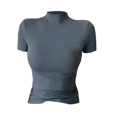 新款安可拉红半高领短袖T恤打底衫女内搭夏春秋 2024新款洋气上衣