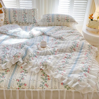 2025新款夏凉被四件套床裙款冰丝乳胶凉席夏季学生宿舍单人空调被